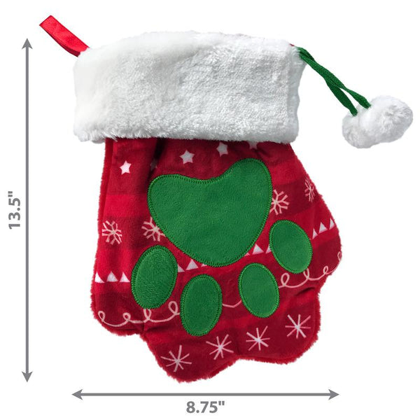 KONG Holiday Stocking Paw Dog Toy, Red/Green