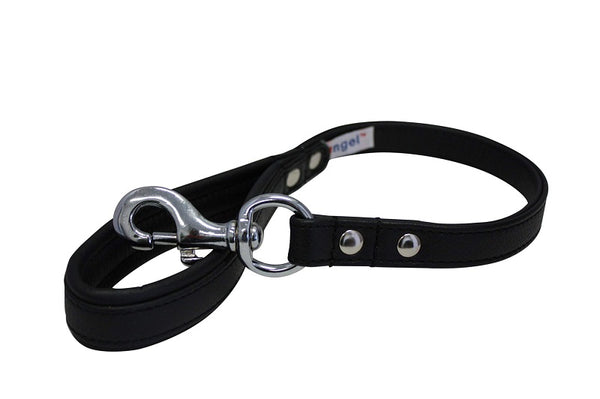 Angel Leather Padded Handle Traffic Dog Lead, Midnight Black, 22-in x 0.75-in