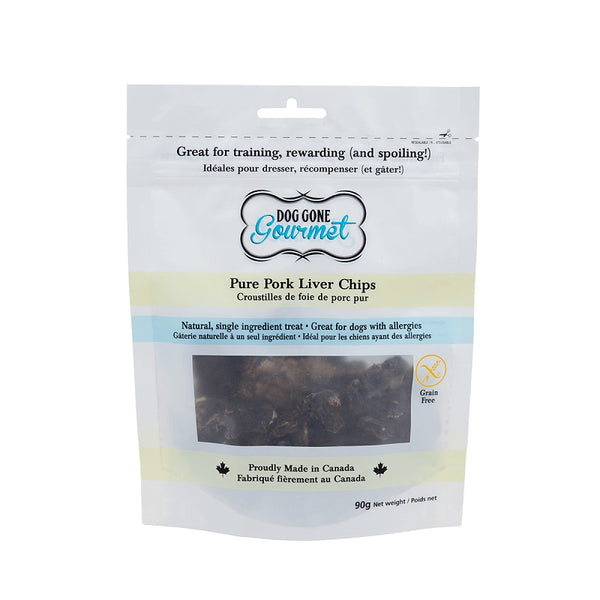 Rollover Premium Dog Gone Gourmet Grain-Free Pure Pork Liver Chips Dog Treats, 90-gram
