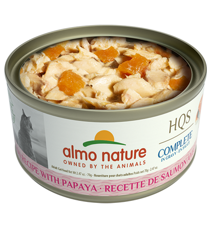 Almo Nature HQS Recette complète de saumon avec papaye en sauce Nourriture humide pour chats sans grains