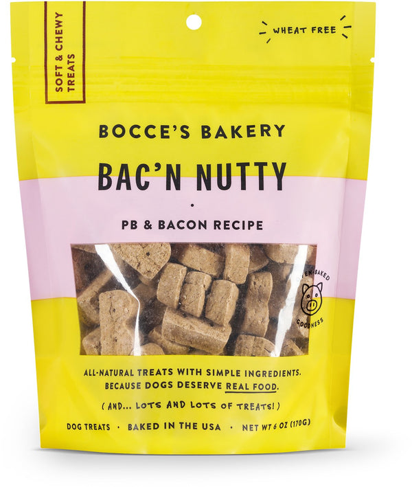 Bocce's Bakery Friandises molles et moelleuses pour chiens au beurre de cacahuète et bacon Everyday Bac N' Nutty, 6 oz