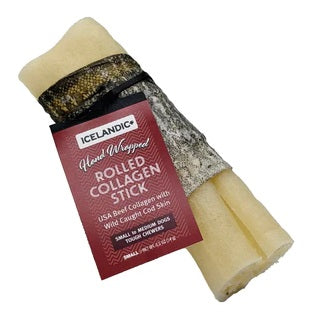 Icelandic+ Beef Rolled Collagen Stick with Cod Skin Dog Treat, 4-in
