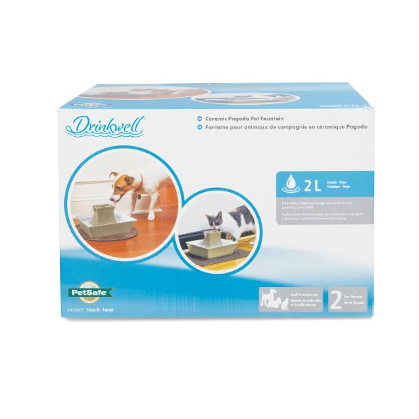 PetSafe Drinkwell Pagoda Ceramic Pet Fountain, Taupe, 2-Liter