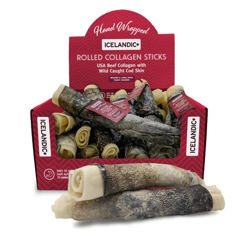 Icelandic+ Beef Rolled Collagen Stick with Cod Skin Dog Treat, 8-in