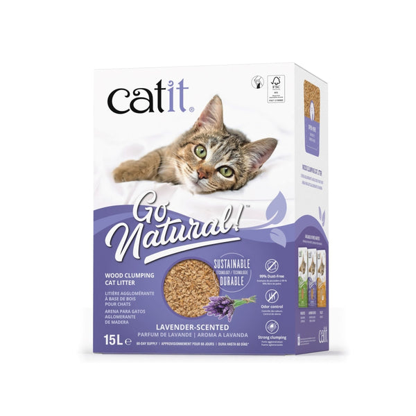Catit Go Natural Wood Clumping Cat Litter, Lavender, 16.5-lb
