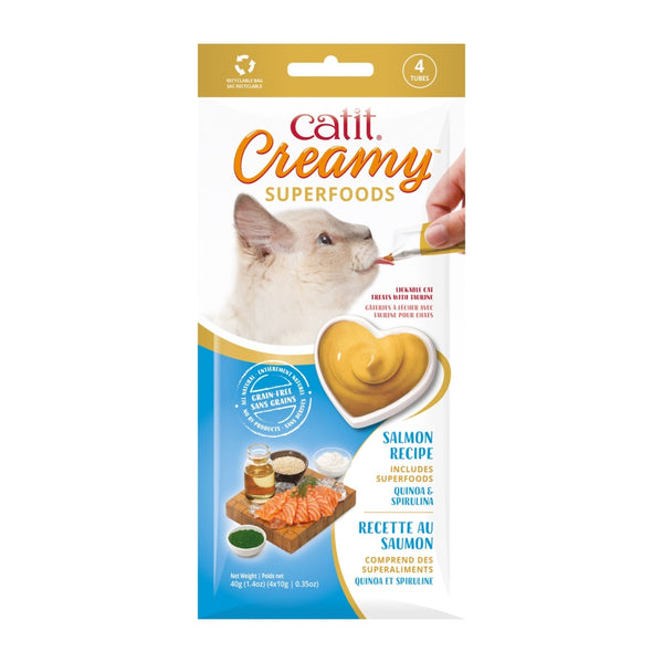 Catit Creamy Superfood Lickable Cat Treat, Salmon with Quinoa & Spirulina, 4-Pack