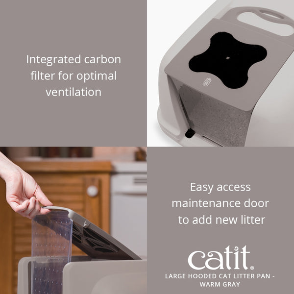 Catit Hooded Cat Litter Pan, Warm Gray