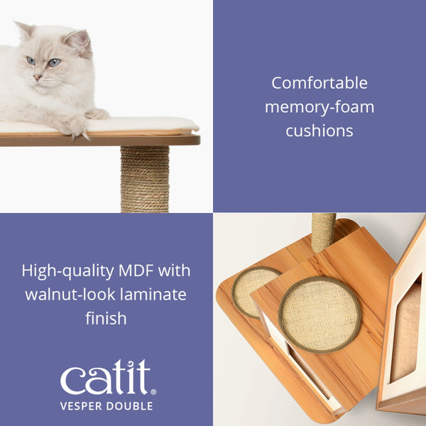 Catit Vesper Cat Tree, Double Base, Walnut