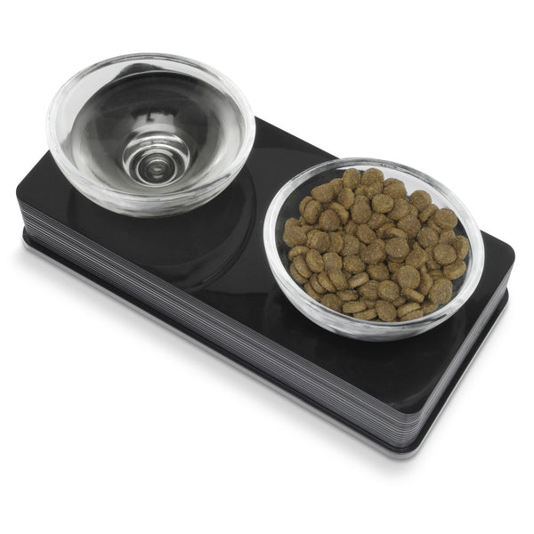 Catit Design Double Glass Diner Cat Bowl, Black
