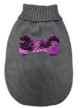 Ethical Pet Rev Sequin Bone Sweater, Gray & Purple