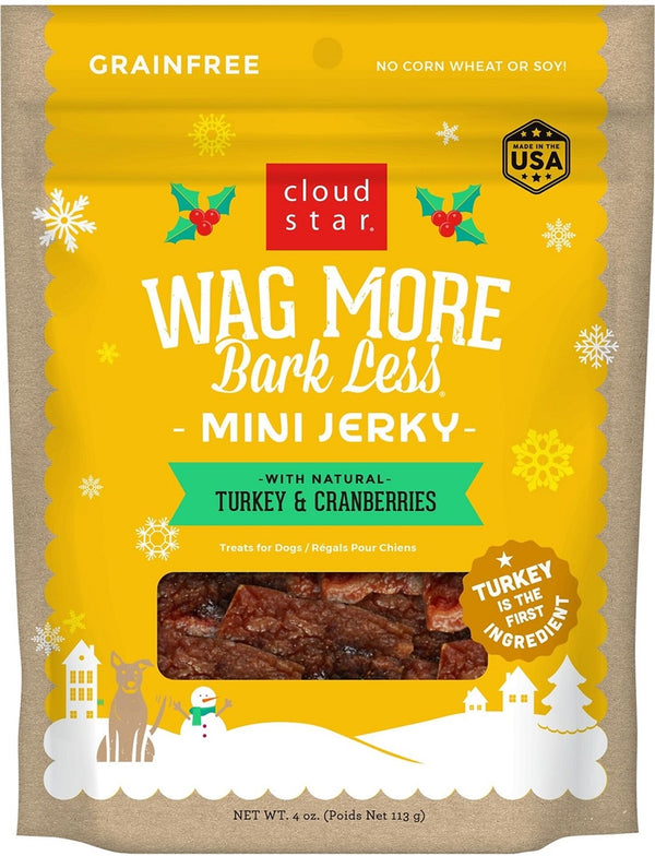 Cloud Star Wag More Bark Less Turkey & Cranberries Recipe Mini Jerky Dog Treats, 4-oz
