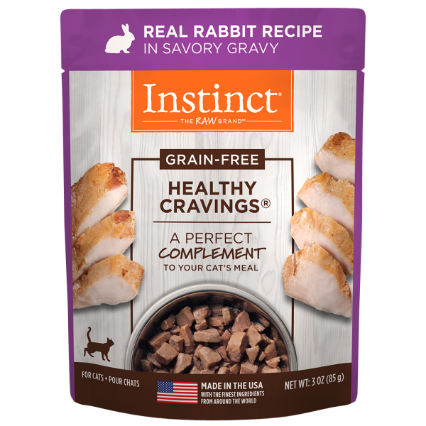 Instinct Healthy Cravings Grain-Free Real Rabbit Recipe Wet Cat Food Topper Pouch, 3-oz