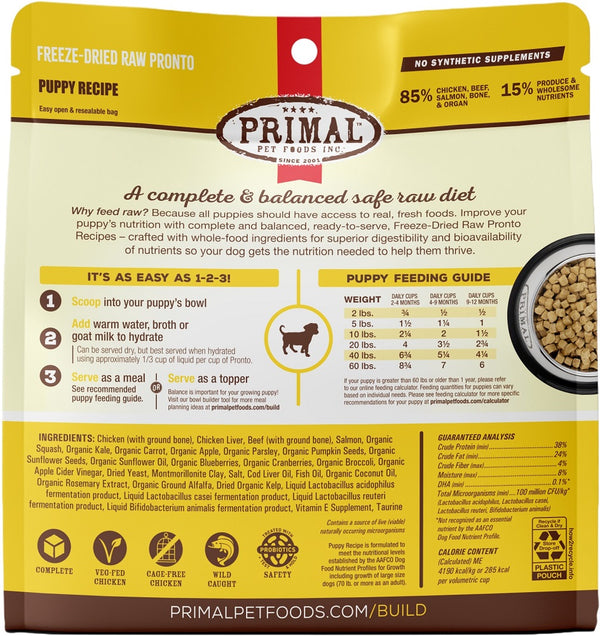 Primal Pronto Raw Freeze-Dried Puppy Chicken & Salmon Recipe Dog Food