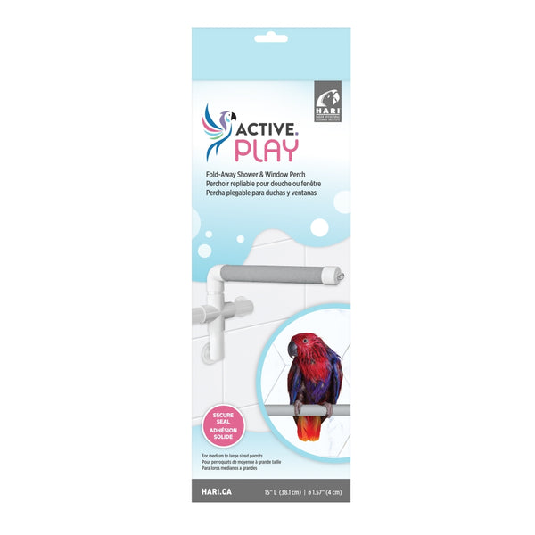 HARI Active Play Fold-Away Shower & Window Perch for Large Parrots, 15-in