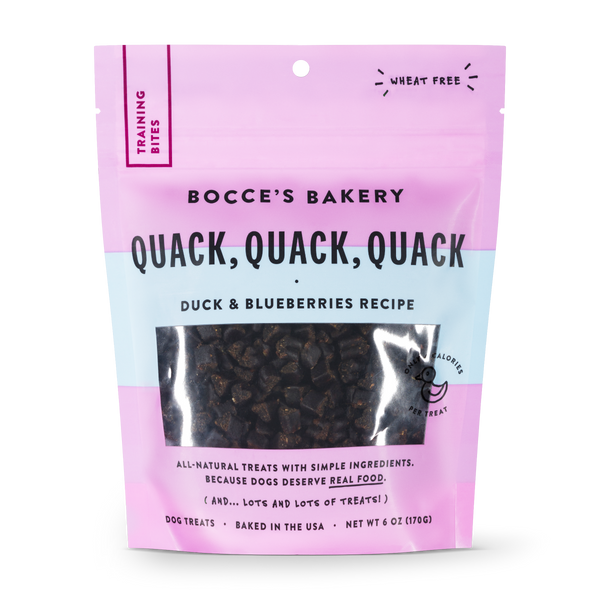 Bocce's Bakery Everyday Quack, Quack, Quack Duck & Blueberries Recipe Training Bites Dog Treats, 6-oz