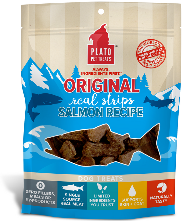 Plato Original Real Strips Salmon Recipe Dog Treat