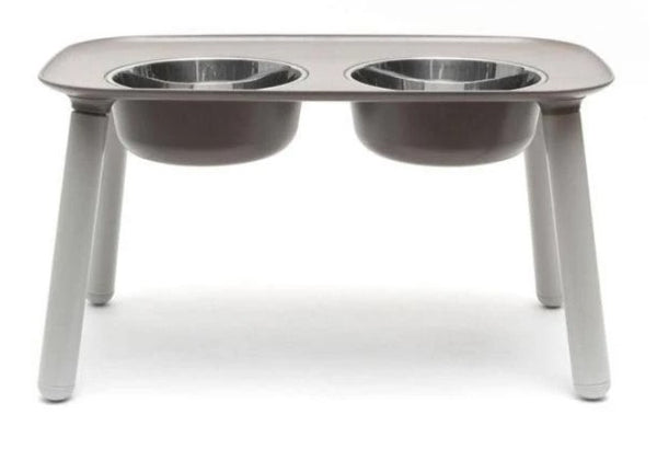Messy Mutts Elevated Double Feeder with Stainless Bowls for Dogs, Grey