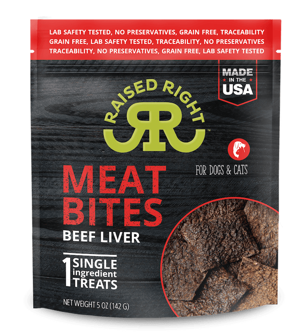 Raised Right Beef Meat Bites, Single Ingredient Liver Treats for Dogs & Cats