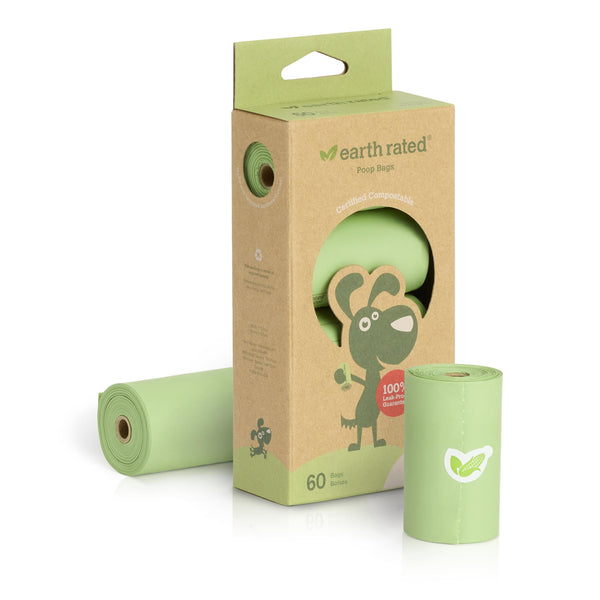 Earth Rated Poop Bags Refill Pack, Compostable, Unscented, 60-count