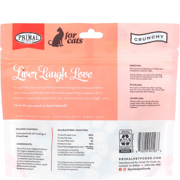 Primal Liver, Laugh, Love Simply Pork Friandises pour chats lyophilisées