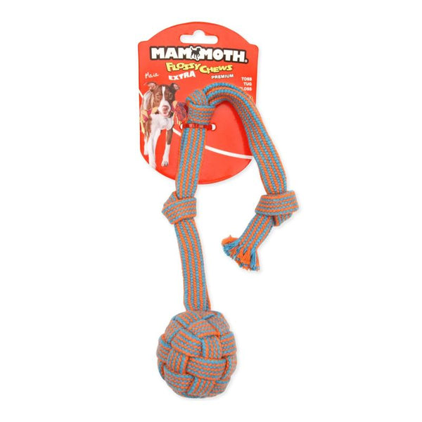 Mammoth Extra Flossy Chews Webbing Ball with Fling Handle Dog Toy