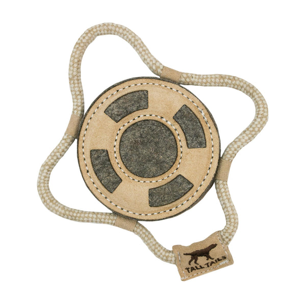 Tall Tails Natural Leather Lifebuoy Tug Dog Toy, 9-in