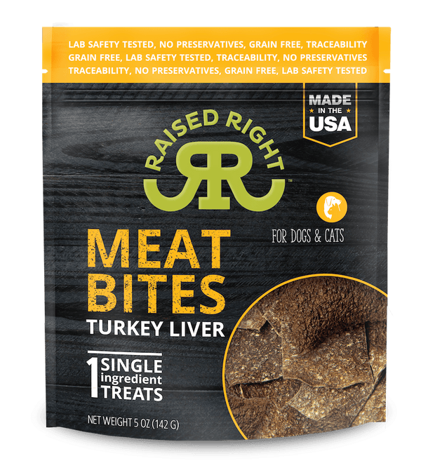 Raised Right Turkey Meat Bites, Single Ingredient Liver Treats for Dogs & Cats