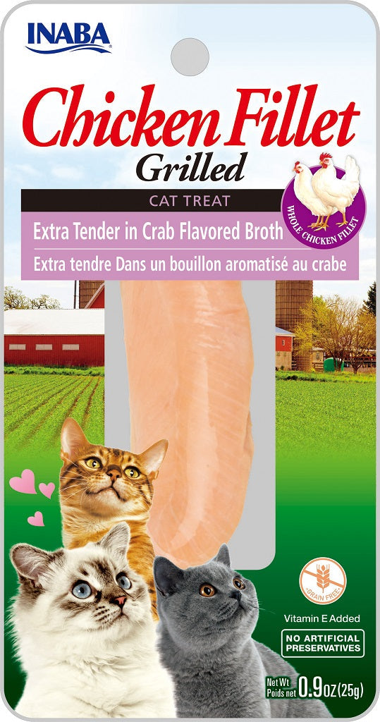 INABA Grilled Chicken Fillet Extra Tender in Crab Broth Grain-Free Cat Treats, .9-oz