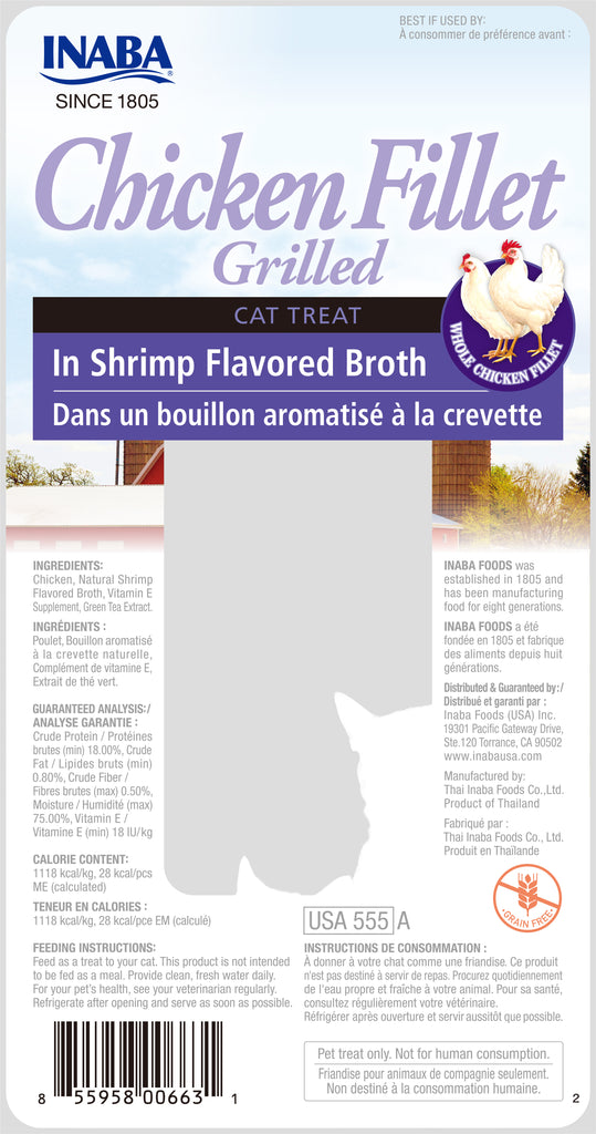 INABA Grilled Chicken Fillet in Shrimp Broth Grain-Free Cat Treats, 0.9-oz