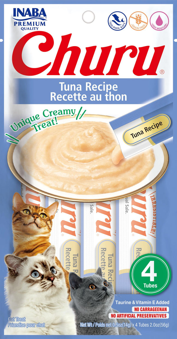 INABA Churu Purée Recette Thon Friandises sans céréales pour chats, 0.5 oz, paquet de 4