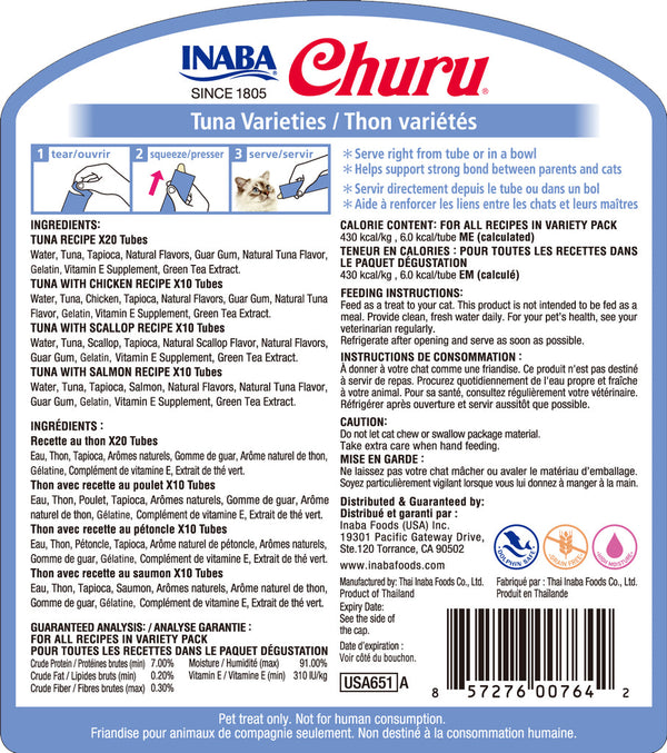 INABA Churu Friandises pour chat Purée de Thon Variétés Tubes, paquet de 50