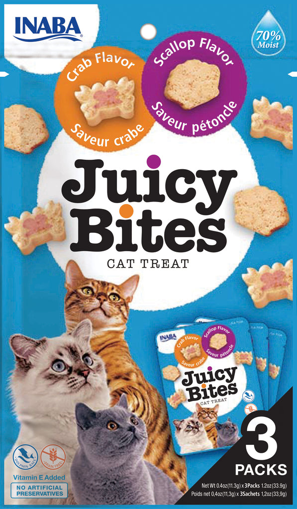 INABA Juicy Bites Saveur Coquille Saint-Jacques et Crabe Friandises sans céréales pour chats, lot de 3