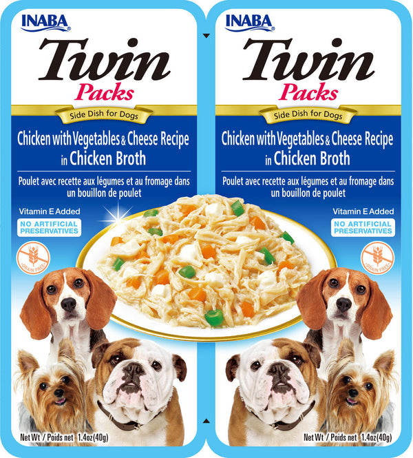 INABA Packs jumeaux pour chiens Poulet avec légumes & fromage dans bouillon de poulet accompagnement pour chiens