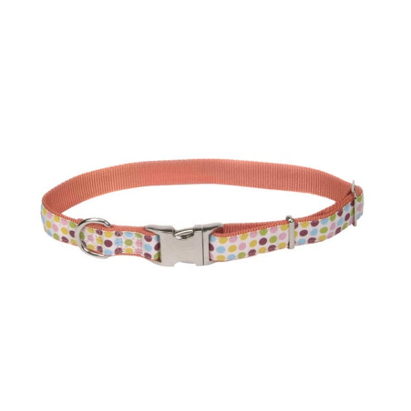 Ribbon Adjustable Dog Collar with Metal Buckle, Dots