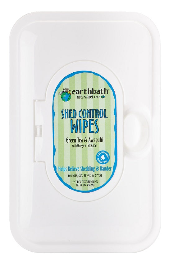 Earthbath Shed Control Wipes for Dogs & Cats, Green Tea & Awapuhi, 72-count