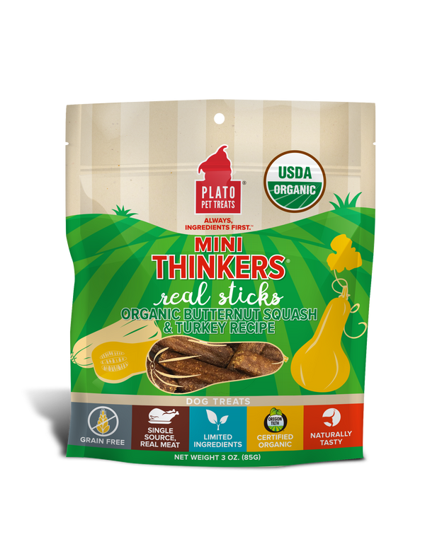 Plato Mini Thinkers Organic Butternut Squash & Turkey Dog Treats