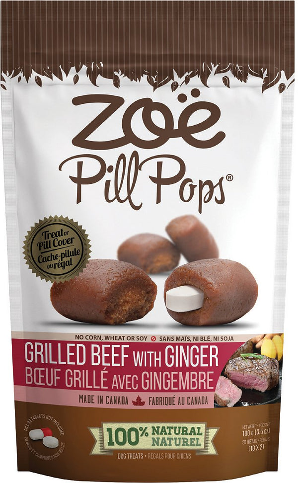 Zoe Pill Pop Grilled Beef with Ginger Dog Treats, 3.5-oz