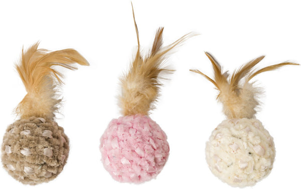 Ethical Pet Chenille Chaser Feather Ball Cat Toys. Color Varies
