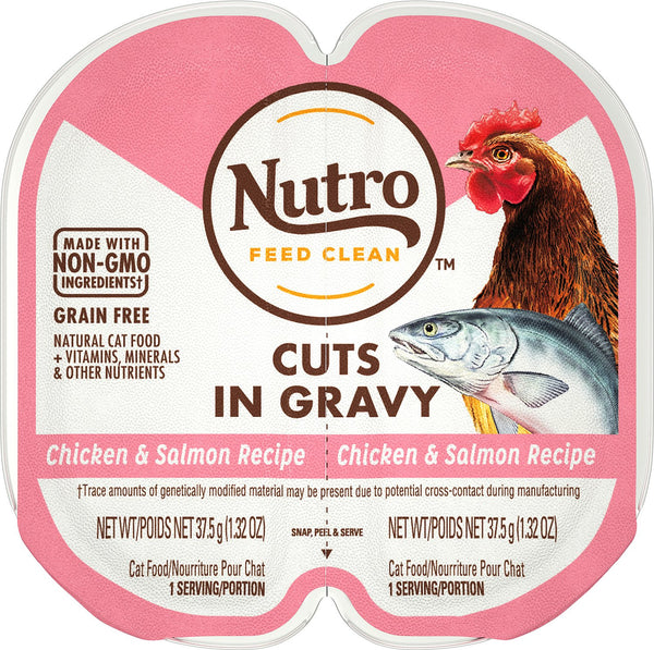 Nutro Perfect Portions Nourriture humide sans céréales en barquettes recette Poulet & Saumon en sauce pour chats