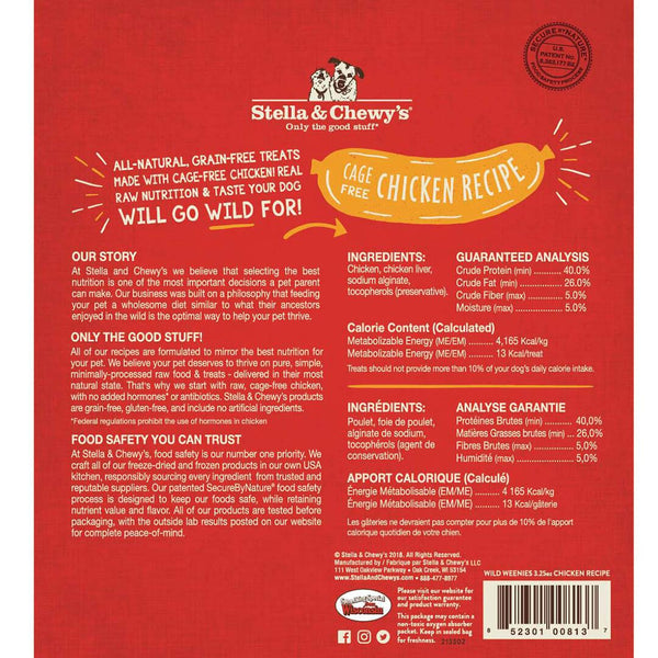 Stella & Chewy's Wild Weenies Friandises lyophilisées pour chiens, recette au poulet élevé sans cage