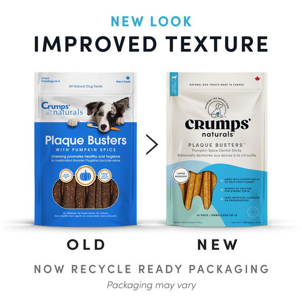 Friandises dentaires à mâcher pour chiens Crumps' Naturals Plaque Busters avec citrouille et épices