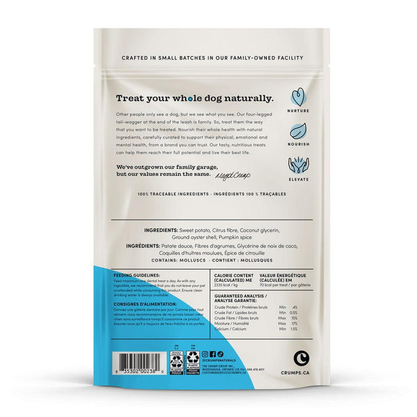 Friandises dentaires à mâcher pour chiens Crumps' Naturals Plaque Busters avec citrouille et épices