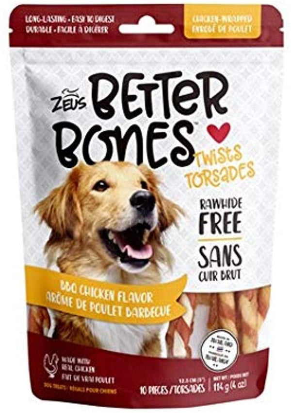 Zeus Better Bones Friandises torsadées BBQ goût poulet enveloppées de poulet pour chiens