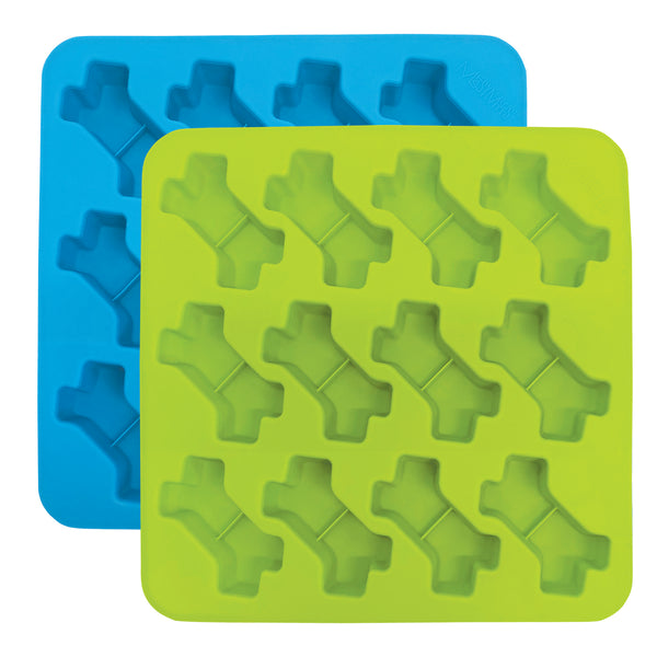 Messy Mutts Bone Shape Silicone Dog Treat Topper Making Mold, Blue/Green, 2-pk