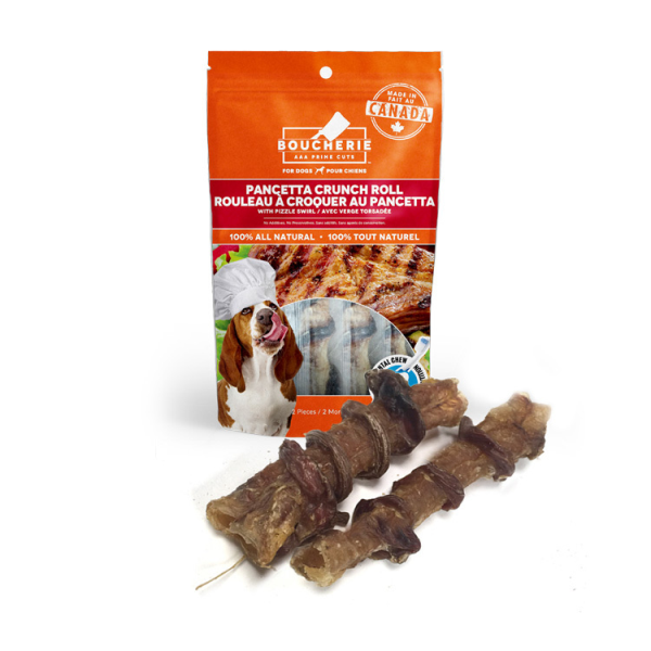 foufouBRANDS Boucherie Roulé croustillant Pancetta avec tourbillon de pizzle Friandises pour chiens, lot de 2
