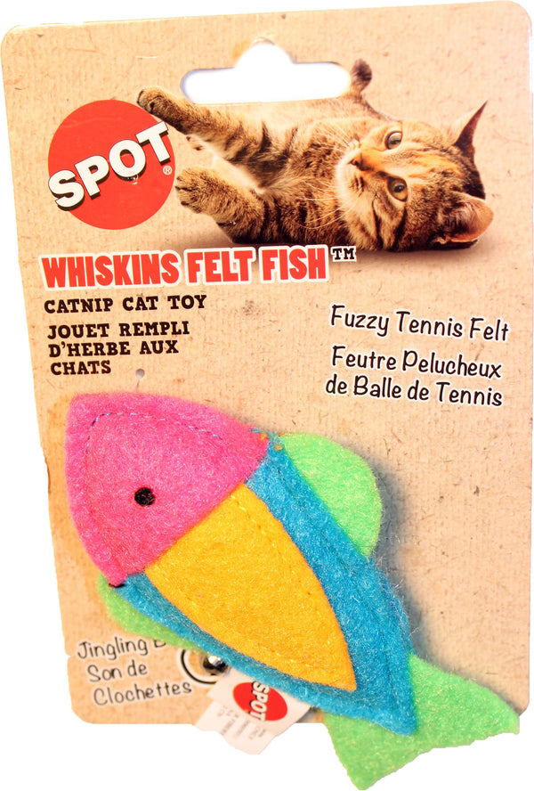 Ethical Pet Spot Whiskins Poisson en feutre Jouet pour chat à l'herbe à chat, couleur variable
