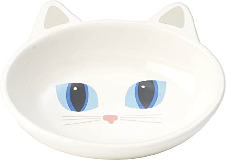 PetRageous Designs Frisky Kitty Oval Cat Dish, White, 5.5-in