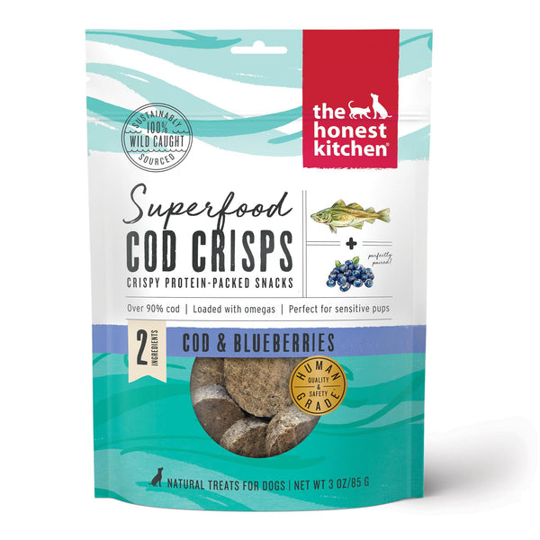 The Honest Kitchen Superfood Cod Crisps Cod & Blueberries Dog Treats, 3-oz