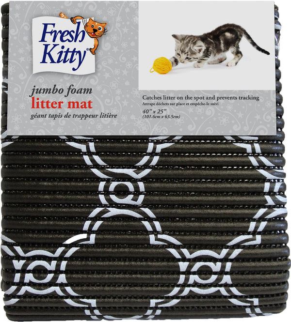 Fresh Kitty Tapis à Litière pour Chat Jumbo en Mousse Quatrefoil, Noir et Blanc, 40-in x 25-in