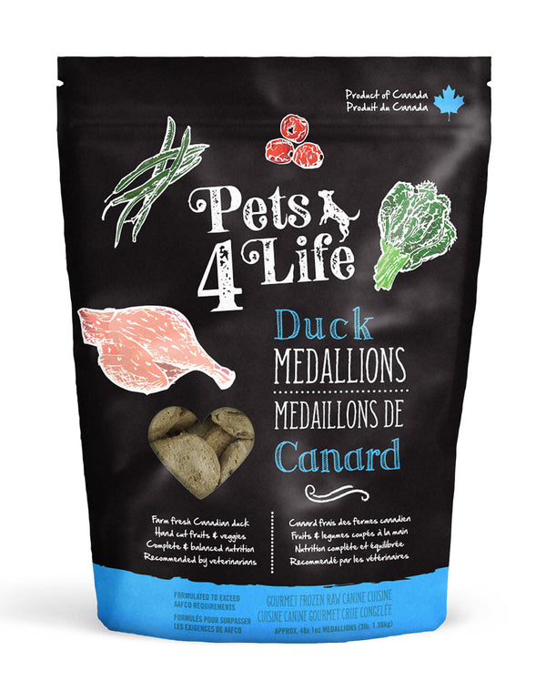 Pets 4 Life Canine Duck Medallions Raw Dog Food